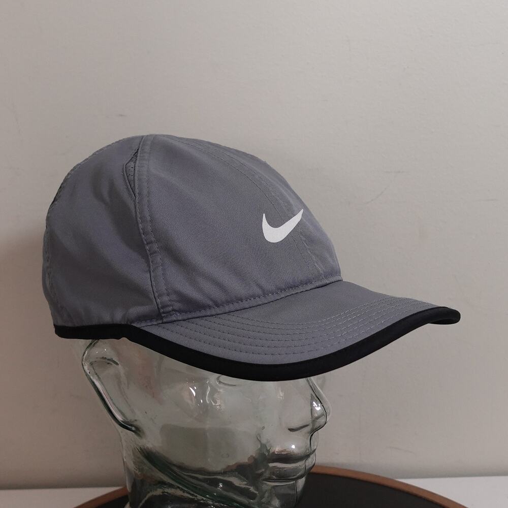 Nike Dri-FIT Running Hat Grey Black Trim Adjustable Performance Cap Swoosh Logo - Picture 6 of 10